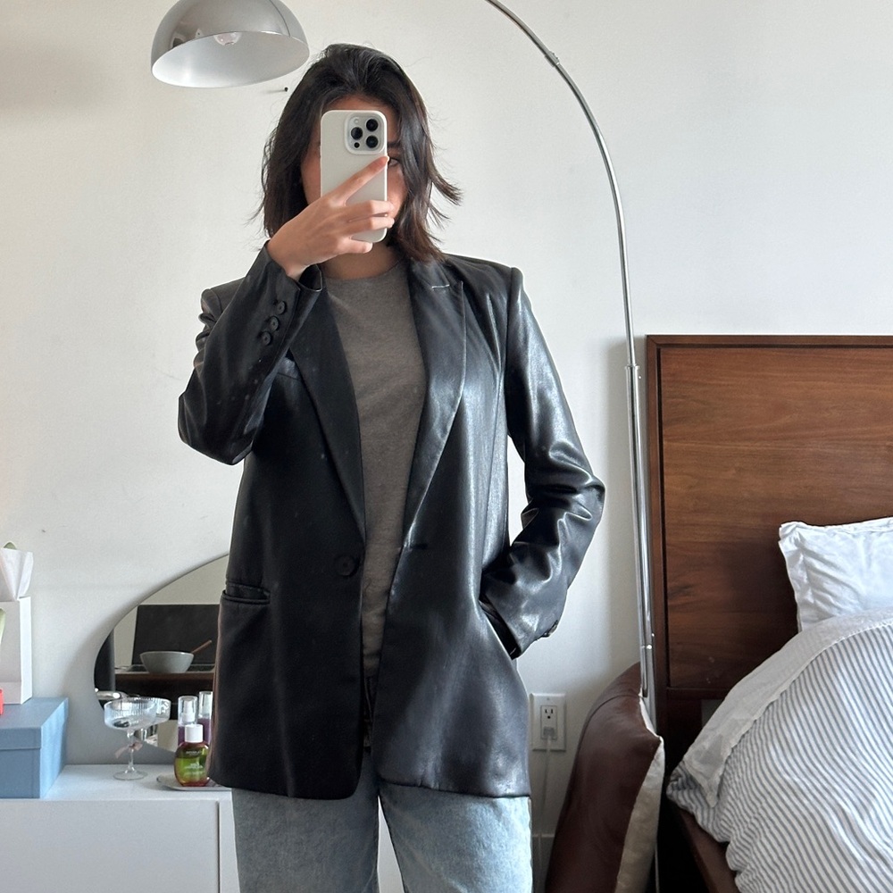 Zara Black Vegan/Faux Leather Blazer